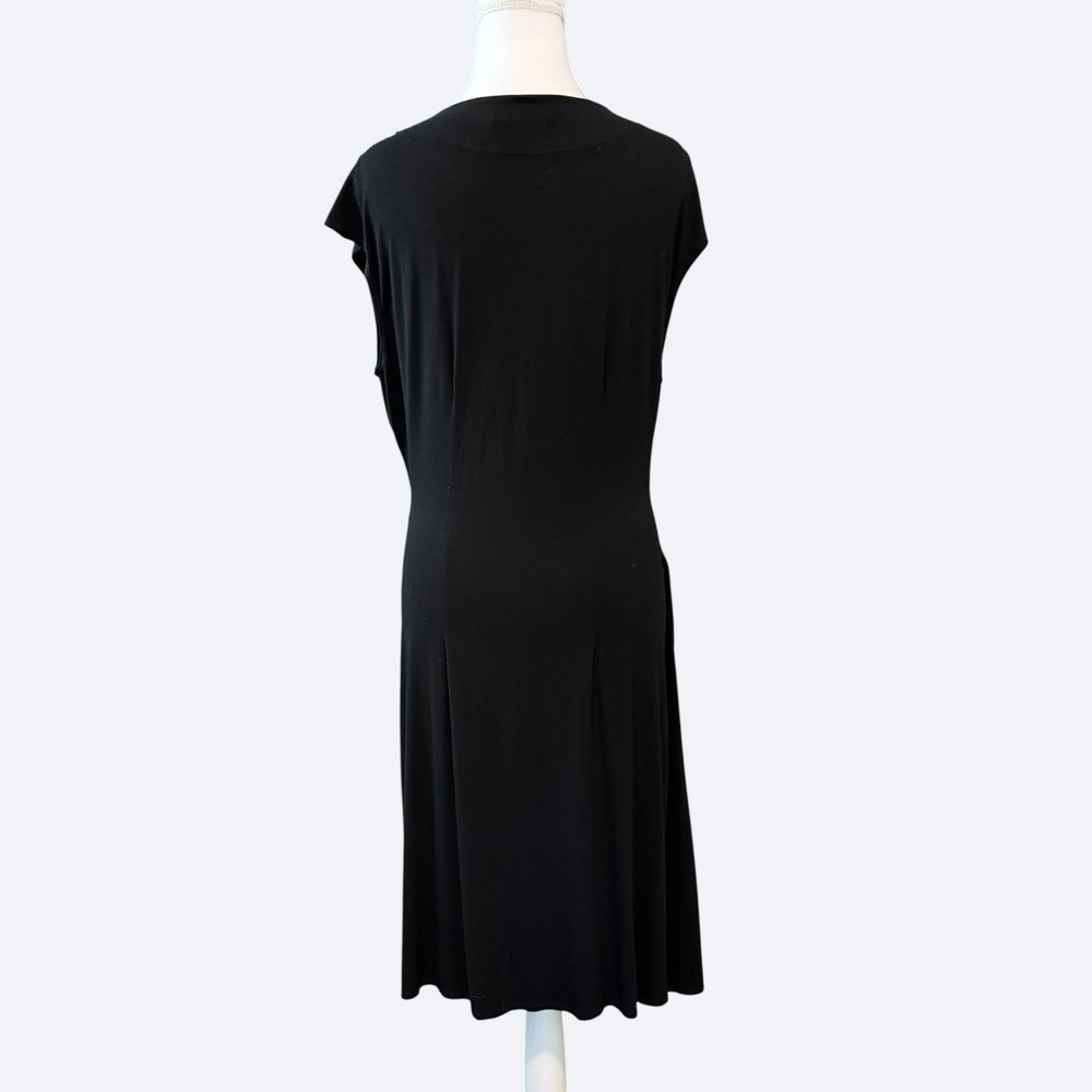 Fresh Produce Women's Black Faux Wrap Dress Size L USA Ruched Stretch Minimalist - Picture 3 of 7